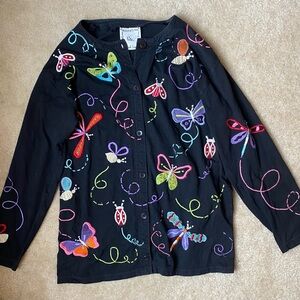 Michael Simon Lite Colorful Butterfly Embroidered Cardigan - No Tags Fits Like S